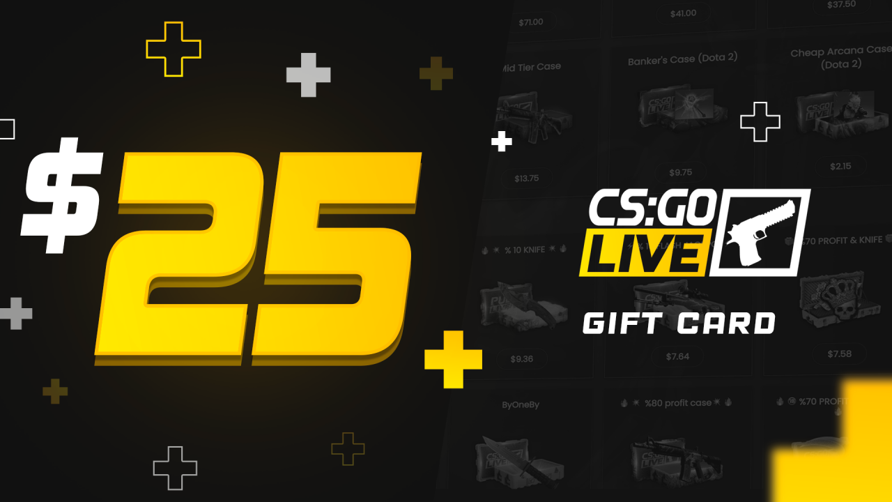 CSGOLive 25 USD Gift Card, 29.29$