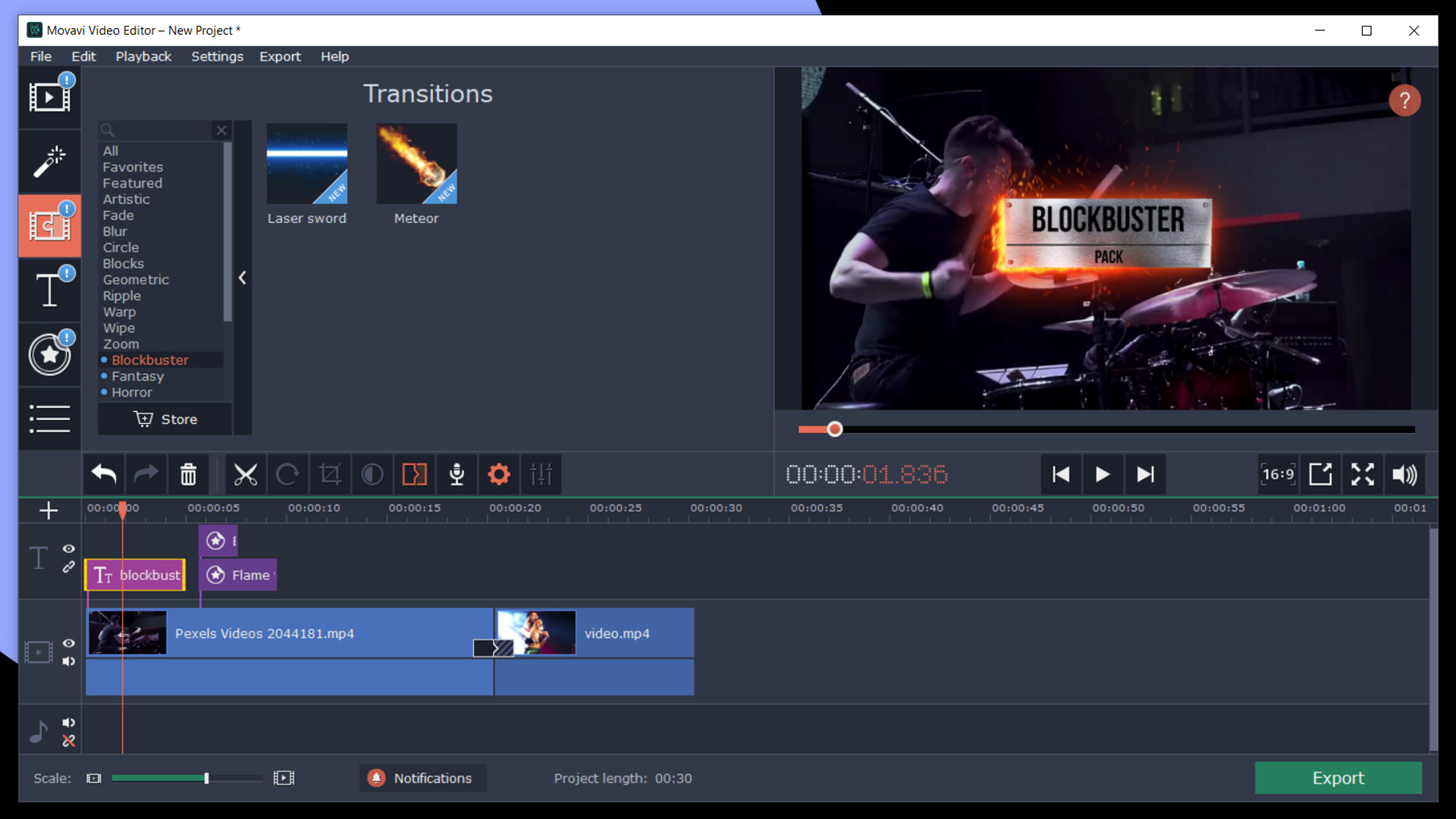 Movavi Video Editor Plus 2020 - Cinematic Set Effects DLC Steam CD Key, 0.68$